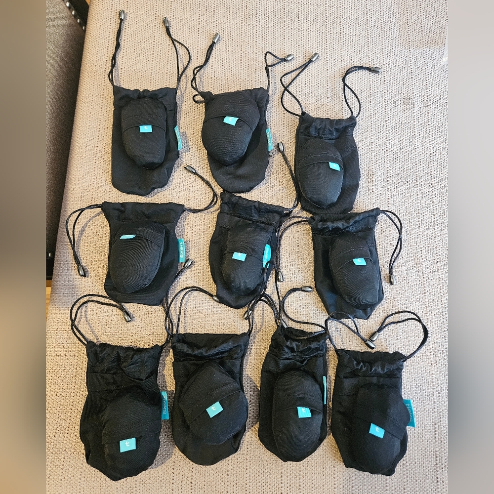Lot of TEN (10) Sets of Tieks Drawstring Shoe Pouches & Blue Reuseable Bags